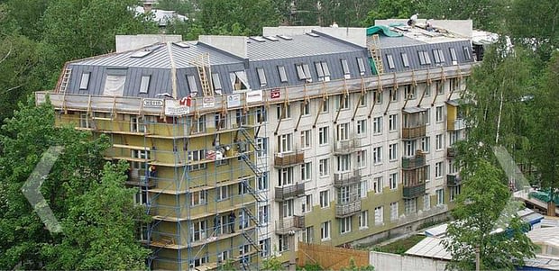 Lengvų konstrukcijų antstatas ant taip vadinamos "chruščiovkės", "Rockwool" projektas Rusijoje.